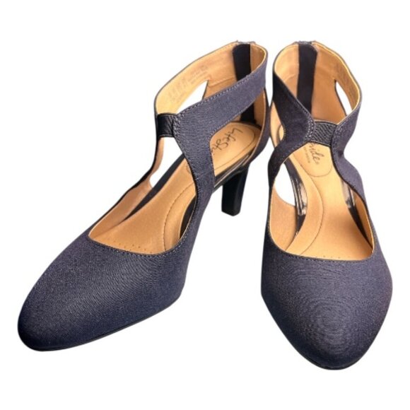 Women's Life Stride Giovanna Navy Blue Heels Pumps Almond Toe Comfort Size 7.5 - Picture 1 of 9
